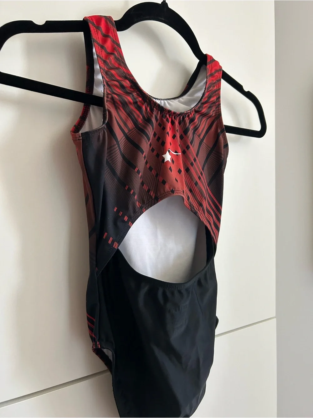 Destira Black & Red Geometric Dance or Gymnastics Leotard - Child’s Large